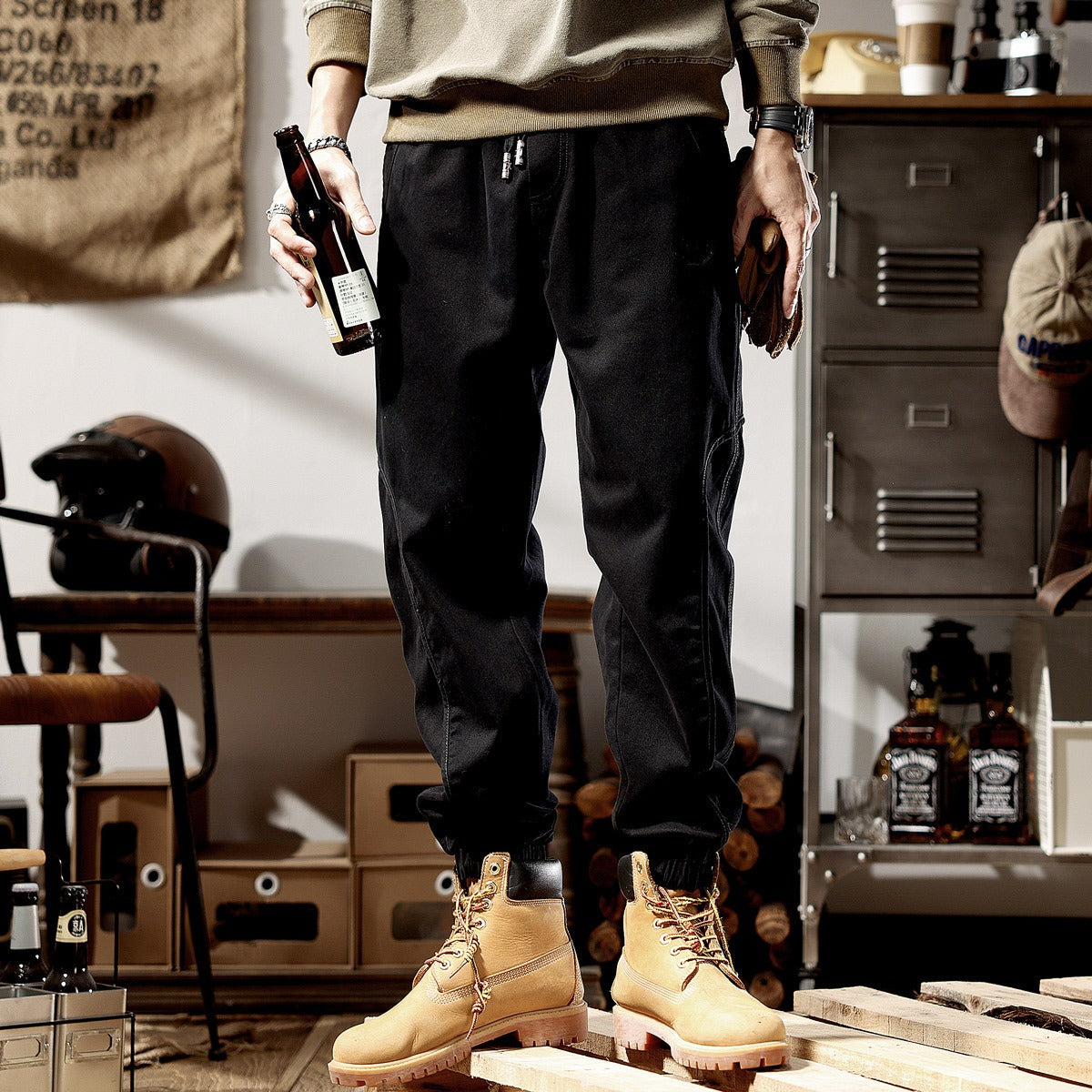 Autumn New American High end Work Suit Pants Men's Amikaki Loose Straight Leg Strap Wide Leg Men's Casual Pants