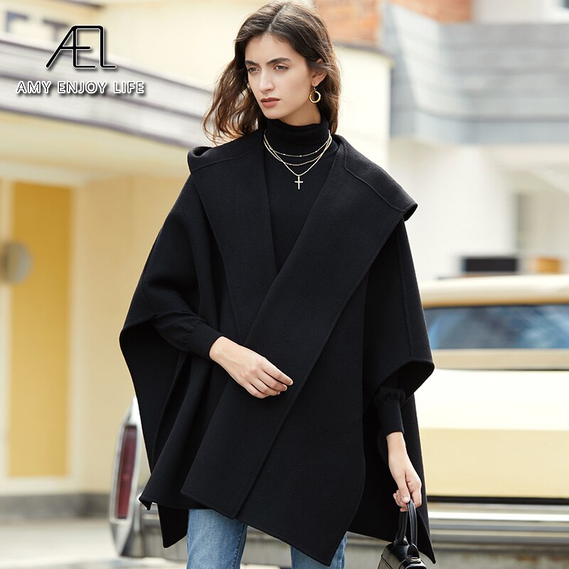 Original Customized Design Sense Woolen Poncho Coat For Street Photography New Hooded Short Coat For Women In Autumn And Winter - KAISERINC