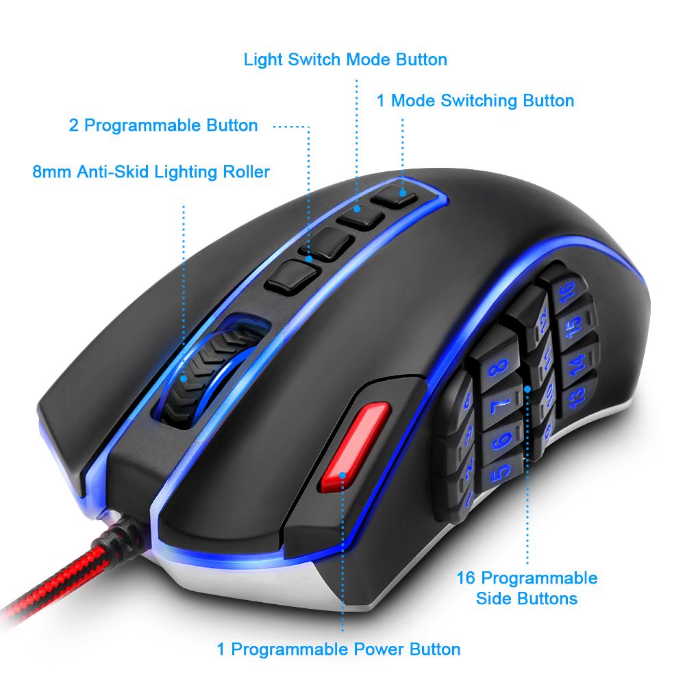 Redragon USB Gaming Mouse 16400 DPI 24 buttons ergonomic design for desktop computer accessories programmable  gamer lol PC - KAISERINC