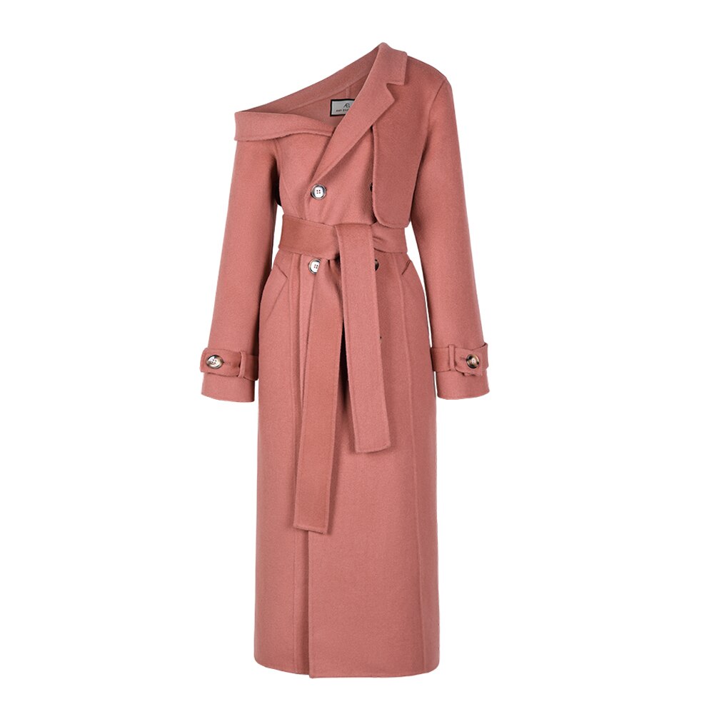 Double Woolen Woman's Upmarket Coat One Shoulder Overcoat Female New Fashion Temperament Women's Popular Woolen Coat - KAISERINC