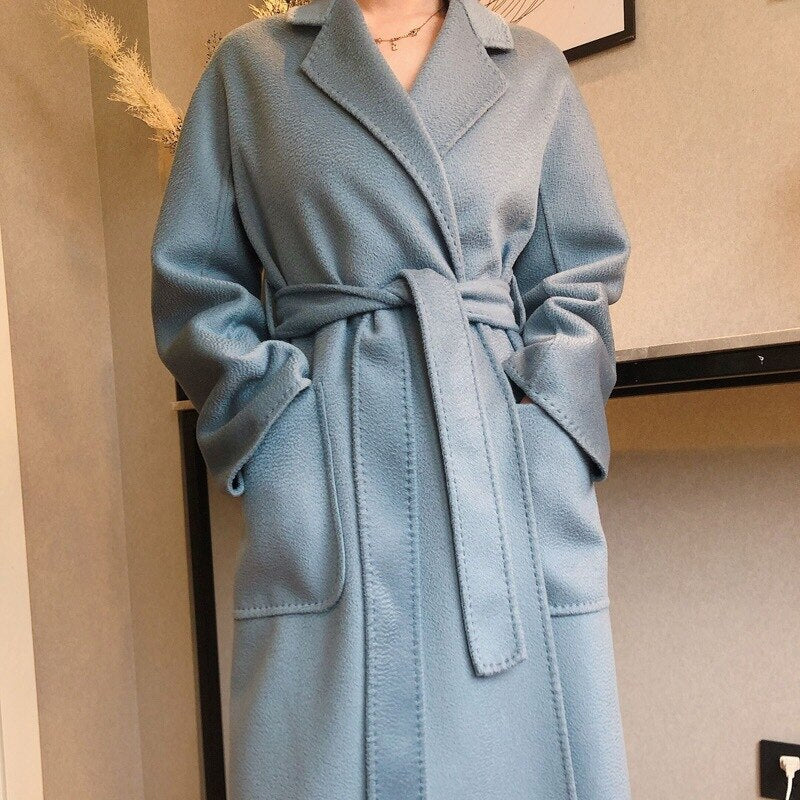 Popular High End Water Ripple Double-Sided Wool Coat Women Long Bathrobe Style Autumn Winter Coat For Female - KAISERINC