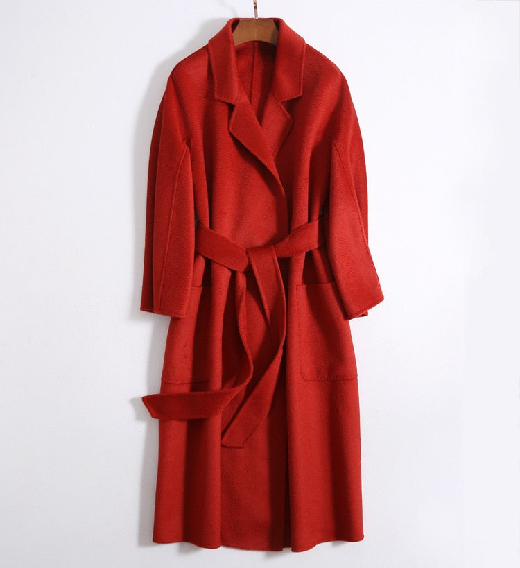 Popular High End Water Ripple Double-Sided Wool Coat Women Long Bathrobe Style Autumn Winter Coat For Female - KAISERINC