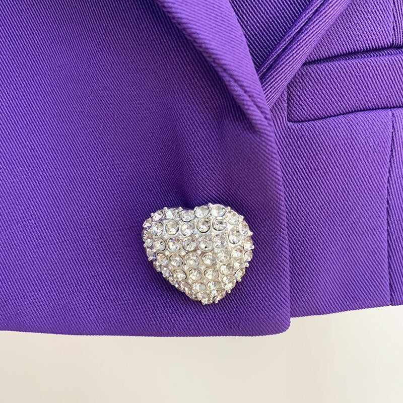 High-End Rhinestone Heart Button Bow Loose Suit Jacket Sweet Suit - KAISERINC