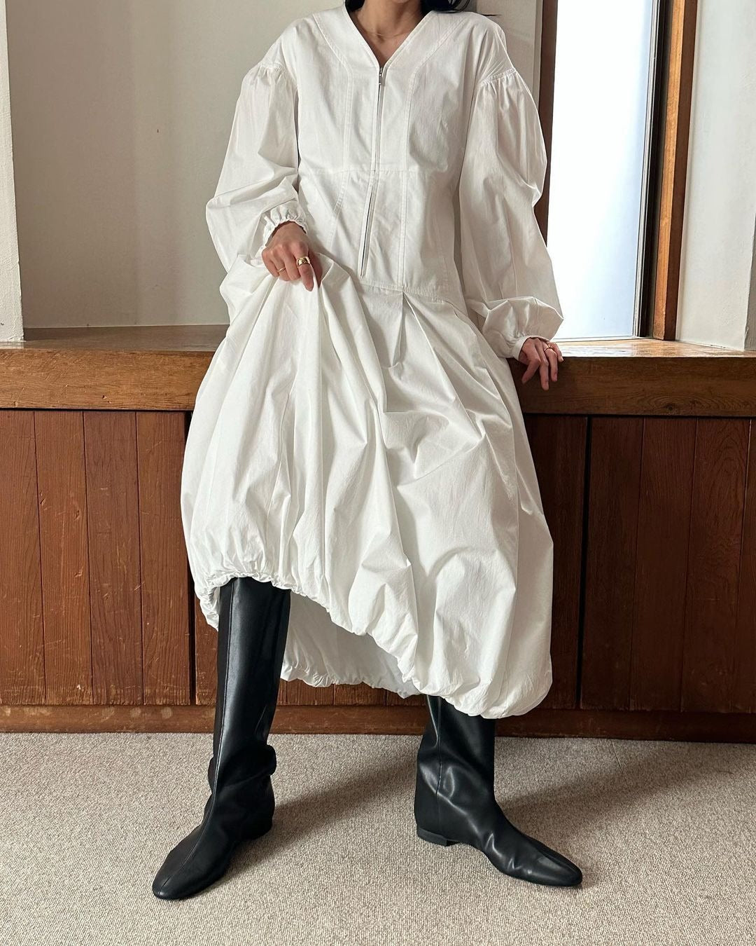 V  Neck Lantern Long Sleeve Dresses Women - KAISERINC