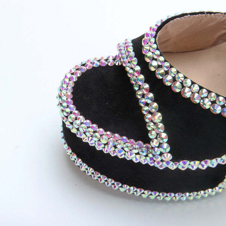 Summer 15cm Super High Heel Full Diamond Open Toe Sandals Banquet Performance Thick Heel Waterproof Platform Rhinestone Women's Shoes - KAISERINC
