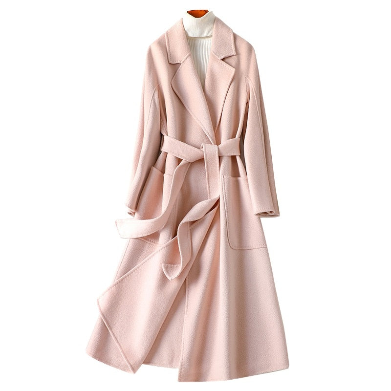 Hwitex Women Long coat Wool Fur Jackets LadiesTrench coats Wool blends Cashmere Woolen Jacket - KAISERINC