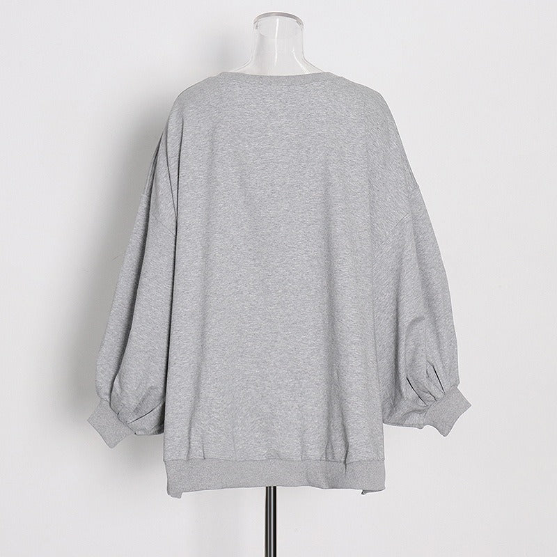 Solid Minimalist Sweatshirts For Women Round Neck Long Sleeve Loose Casual Sweatshirt Female Fashion Clothing - KAISERINC