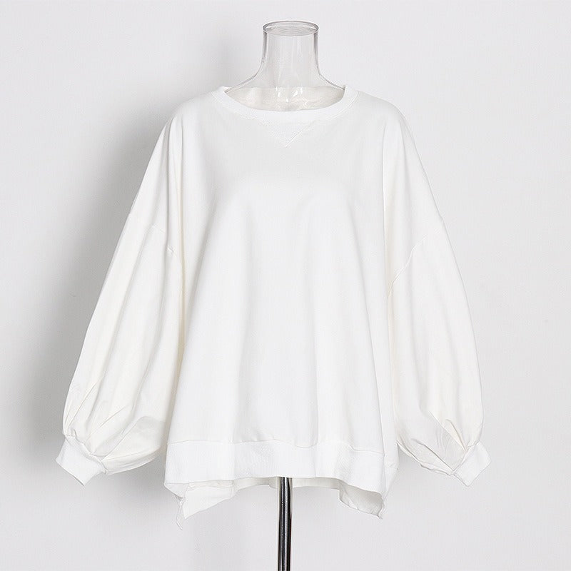 Solid Minimalist Sweatshirts For Women Round Neck Long Sleeve Loose Casual Sweatshirt Female Fashion Clothing - KAISERINC