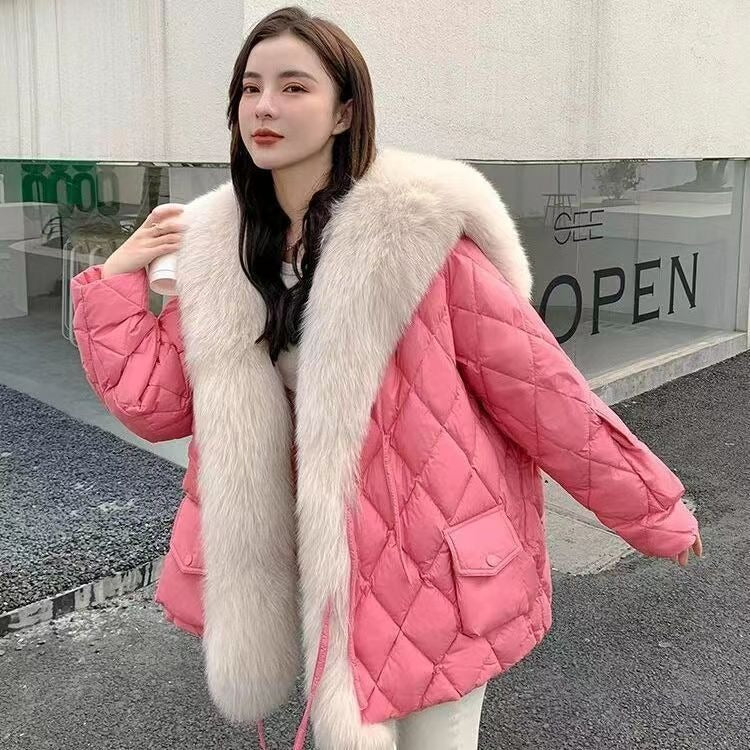 Down Cotton Fur Coat Large Fur Collar Detachable Thickened Women's Winter Jacket - KAISERINC