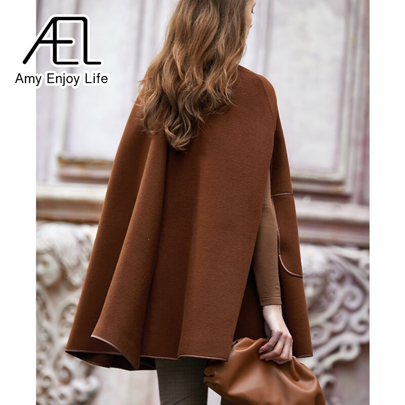 AEL Winter Wool Coat Women's Poncho Jacket Warm Cape Overcoat Long Cloak Outwear Casual Shawl Female - KAISERINC
