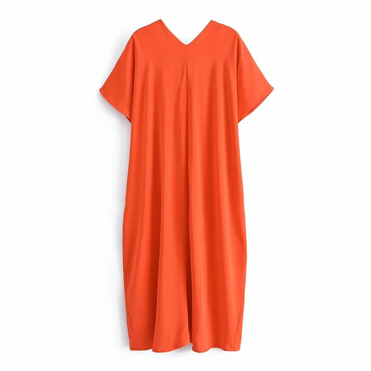 Woman Dresses Orange Satin Long Dress - KAISERINC