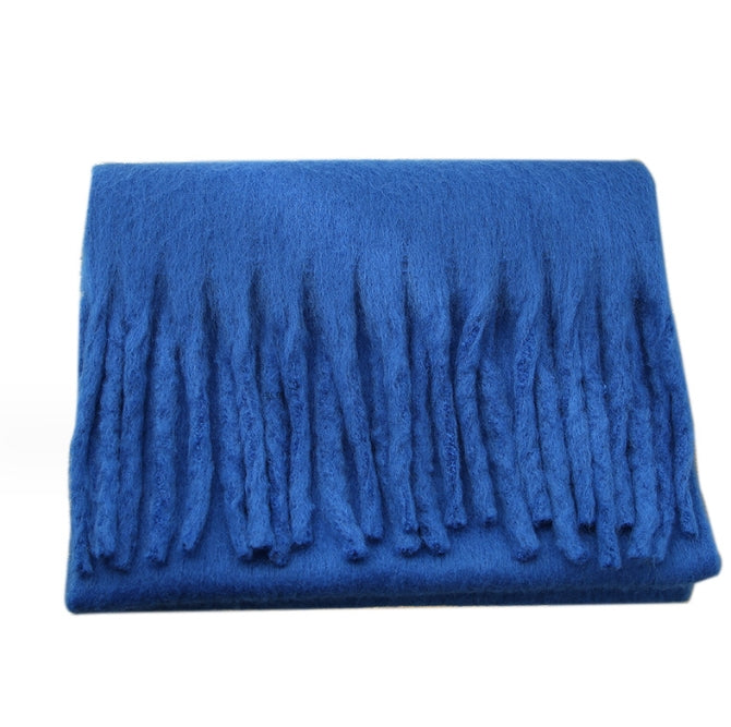Mohair solid color scarf for women winter warm scarf macaron color thick braid tassel shawl - KAISERINC