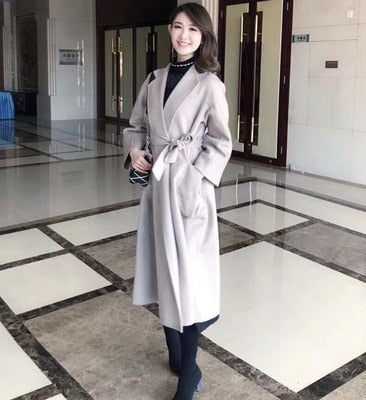 Popular High End Water Ripple Double-Sided Wool Coat Women Long Bathrobe Style Autumn Winter Coat For Female - KAISERINC