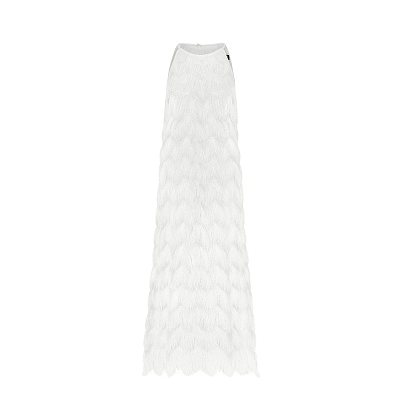 European Summer New Temperament Niche Design Sense High-end Sleeveless Round Neck White Fringed Dresses Women Fashion Streetwear - KAISERINC