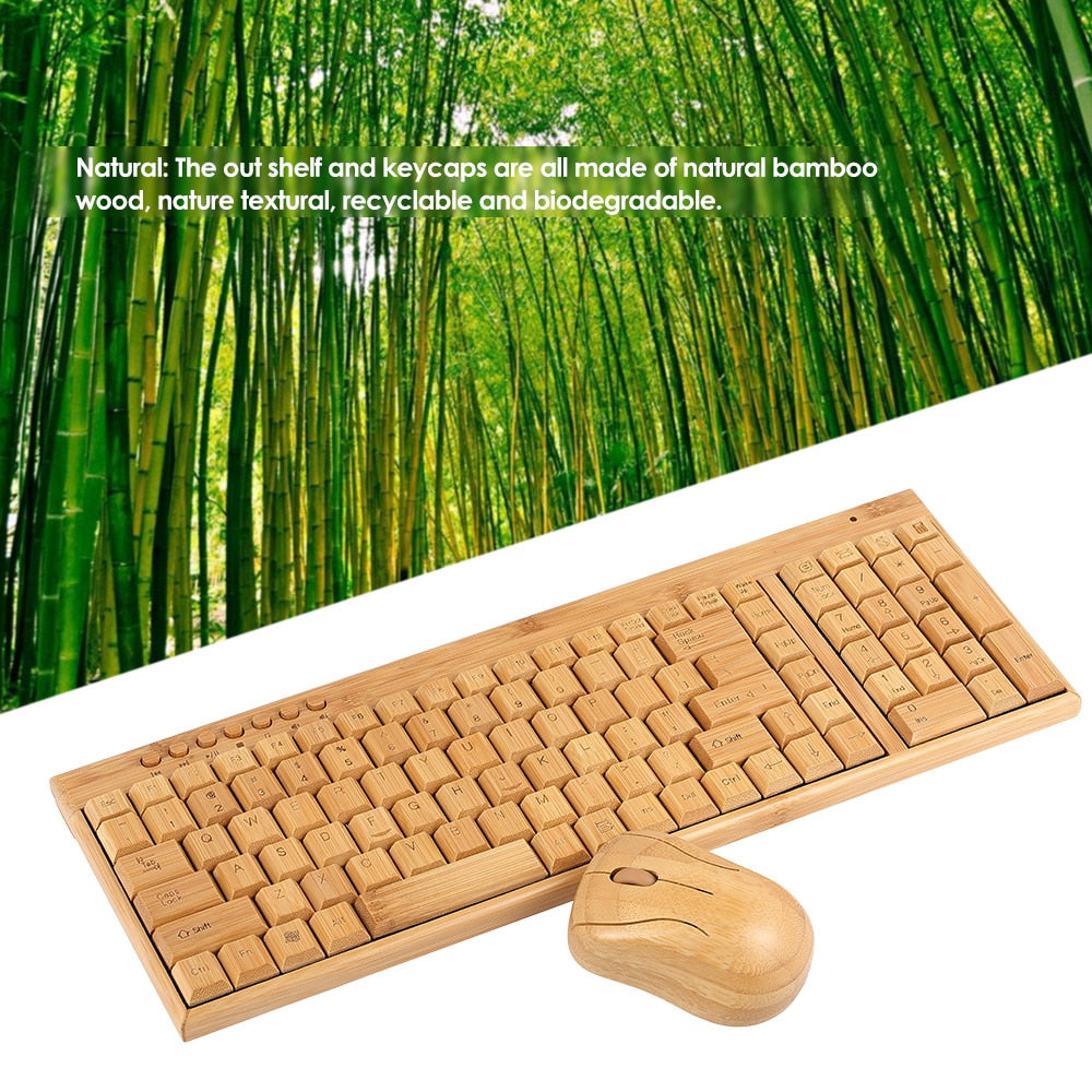 2.4G Wireless Bamboo PC Keyboard and Mouse Combo Combos Computer Keyboard Mice Office Handcrafted Natural Wooden Plug and Play - KAISERINC