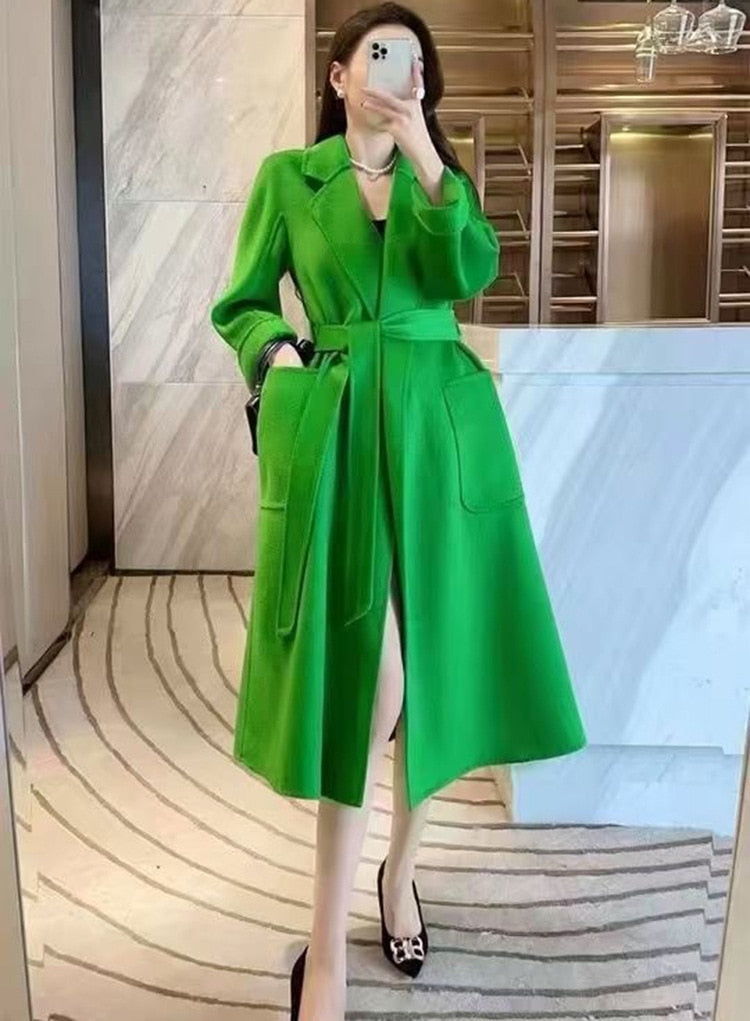 Popular High End Water Ripple Double-Sided Wool Coat Women Long Bathrobe Style Autumn Winter Coat For Female - KAISERINC
