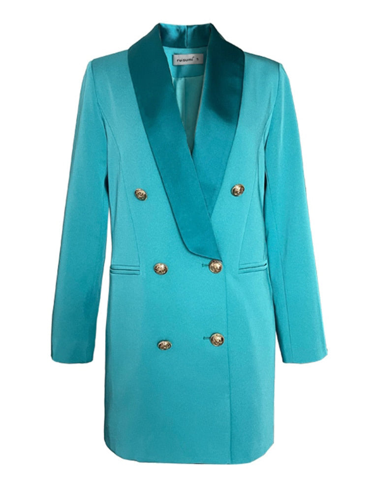 Fashion Women's Blazer Shawl Collar Contrast Color Double Braested Long Sleeve Suit Jackets Female Autumn New - KAISERINC
