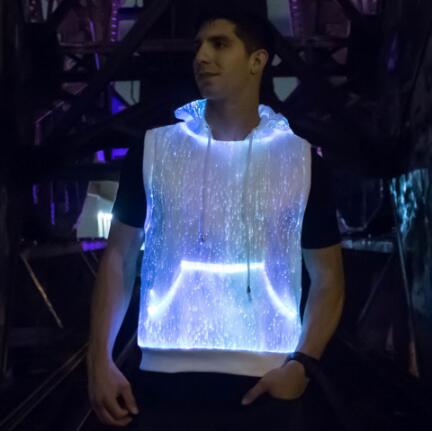LED Tank Top luminous Men's hoodie RGB light up t shirt with hood casual men's hoodie - KAISERINC