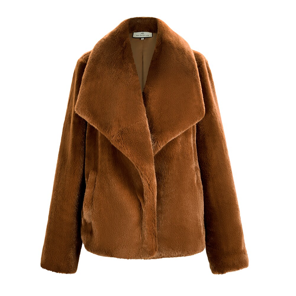 Caramel Fashionable Large Lapel Fur Coat Women's Autumn And Winter Thickened Short Coat - KAISERINC
