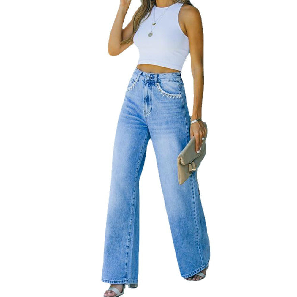 Petal Pocket Style Casual WISH Loose Washed Denim Pants Women - KAISERINC