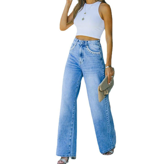 Petal Pocket Style Casual WISH Loose Washed Denim Pants Women - KAISERINC