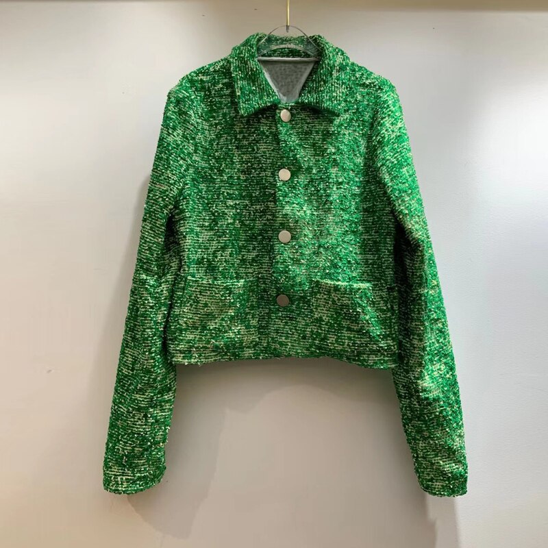 Green Coat Women's Autumn New Product Nice Fashion High Quality Short Top With Slit Cuffs - KAISERINC