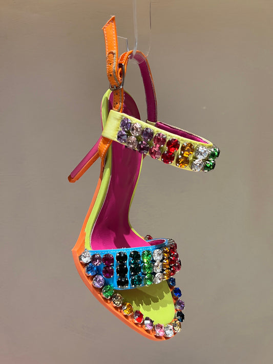 Newest Rhinestones High Heel Sandals Summer Open Toe Ankle Strap Dress Shoes Colorful Stones Wedding Heels - KAISERINC