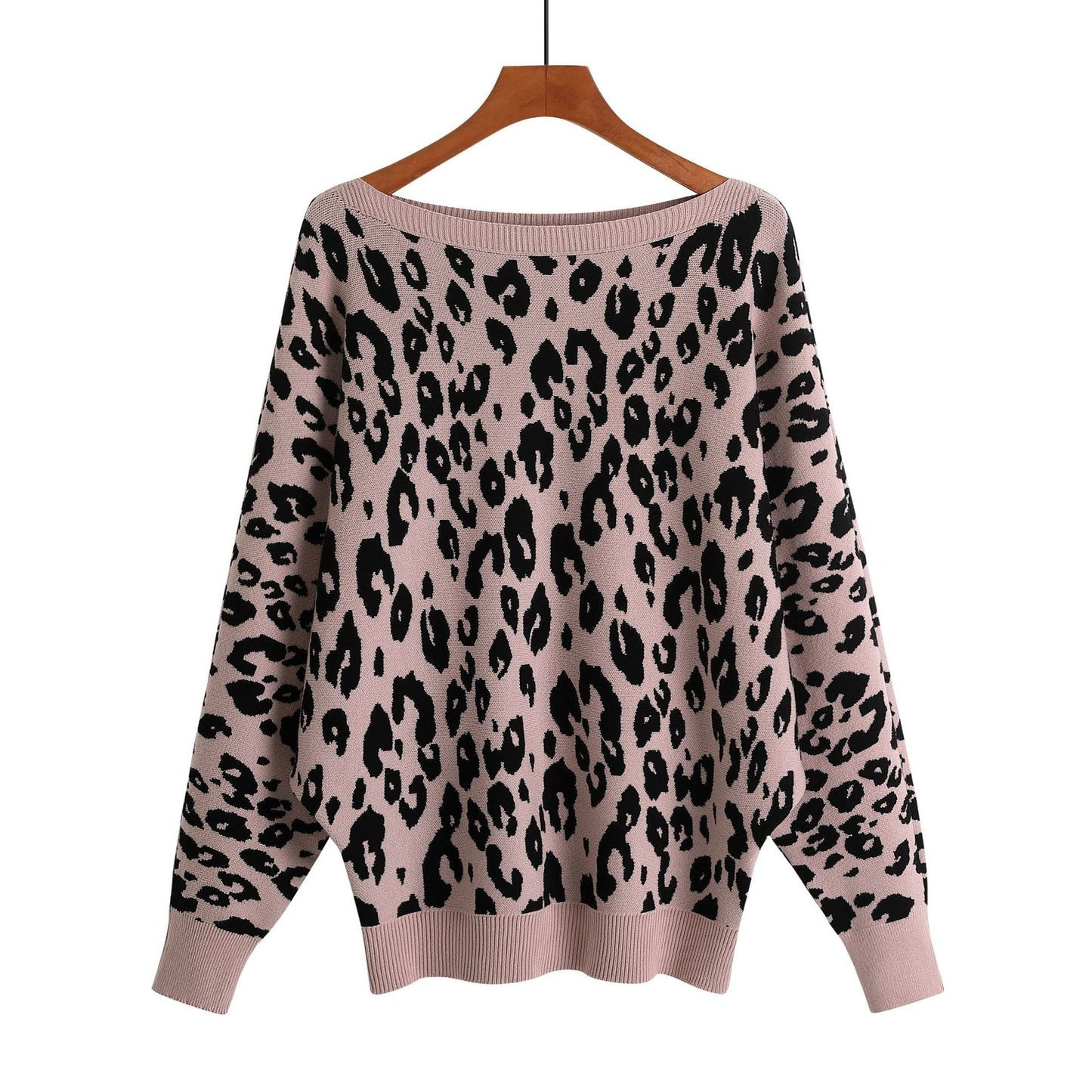 Autumn Women Slash-Neck Pullovers Leopard Print Women Vintage Sweater Knitting Women Winter Sweater