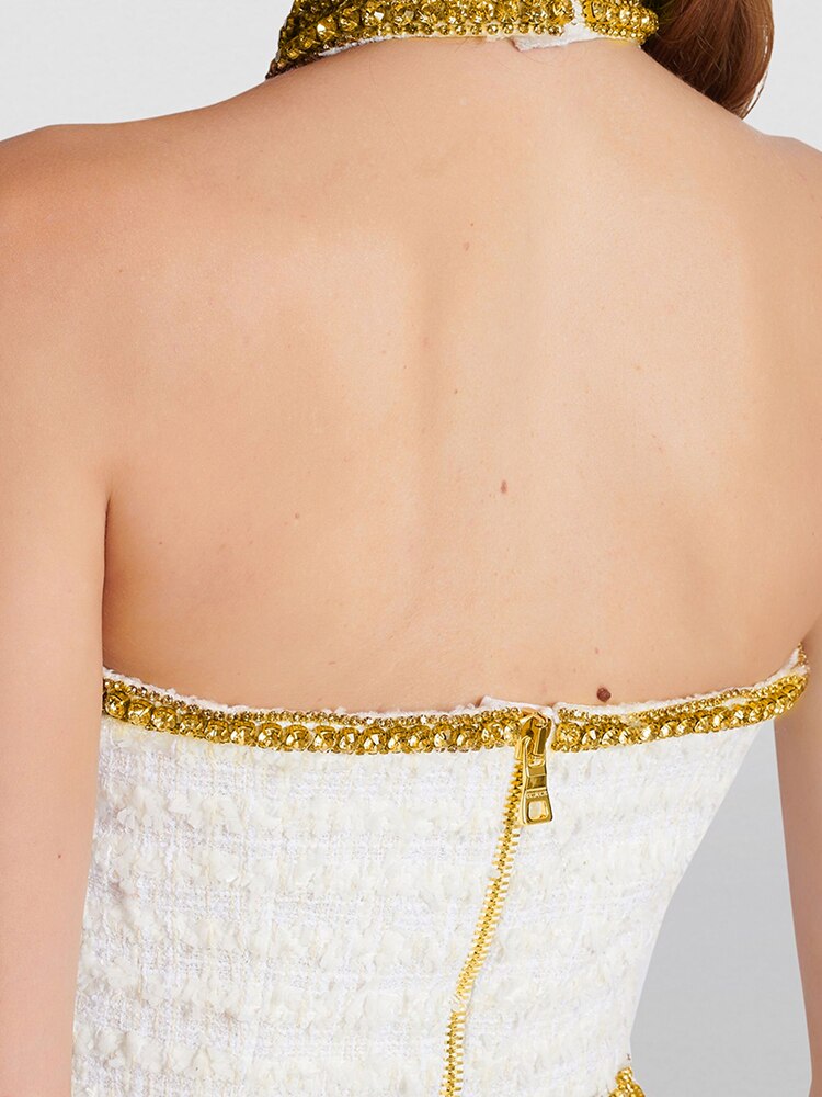 VGH Patchwork Embroidered Flower Tank Tops For Women Halter Collar Sleeveless Off Shoulder Backless Sexy Vests Female Summer New - KAISERINC