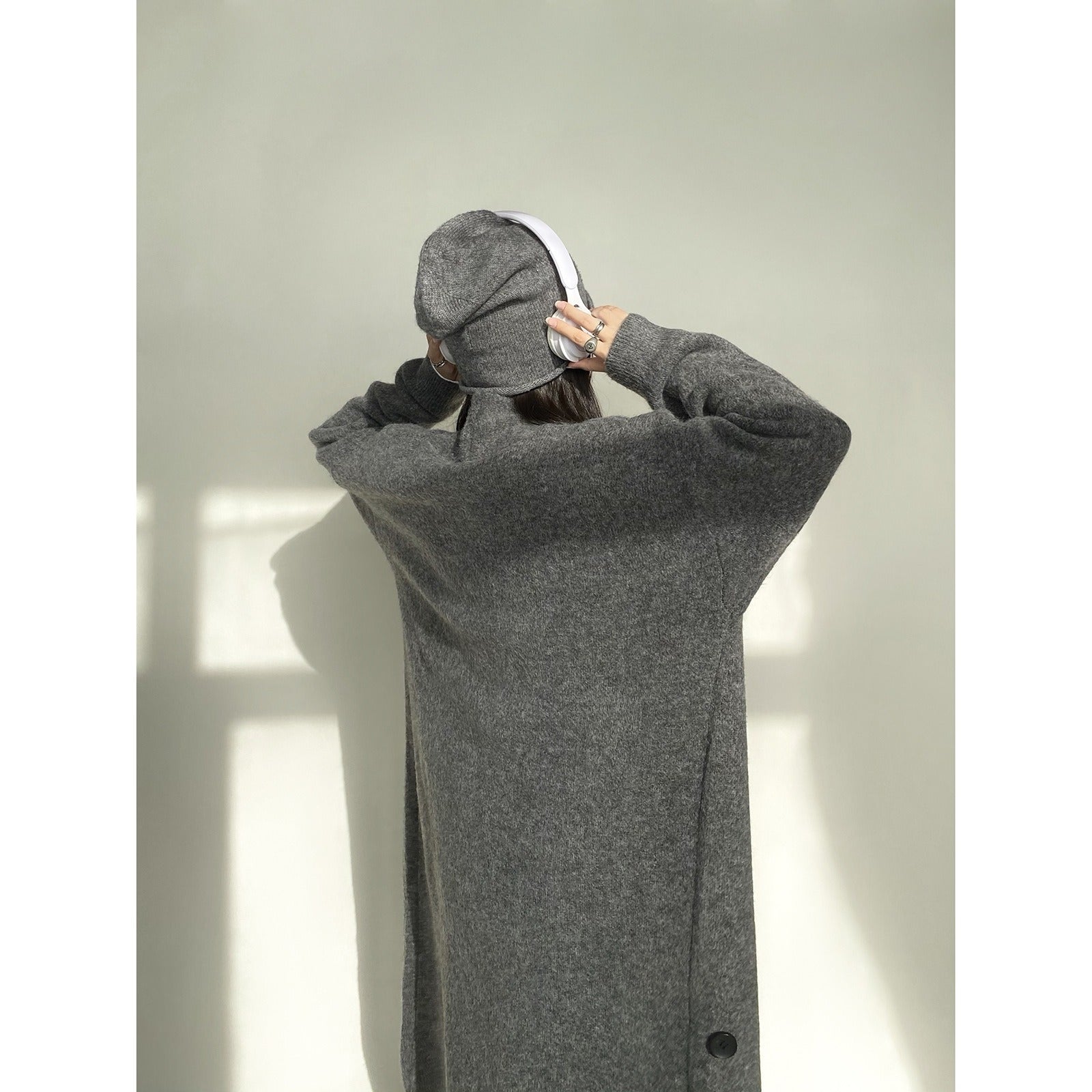 Solid Minimalist Sweaters For Women V Neck Long Sleeve Patchwork Button Casual Loose Knitting Sweater Female - KAISERINC