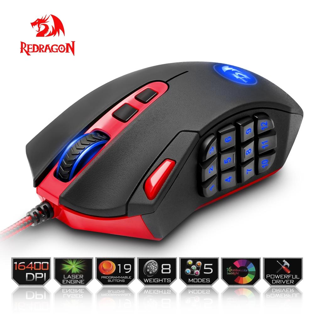 Redragon USB Gaming Mouse 16400 DPI 19 buttons ergonomic design for desktop computer accessories programmable  gamer lol PC - KAISERINC