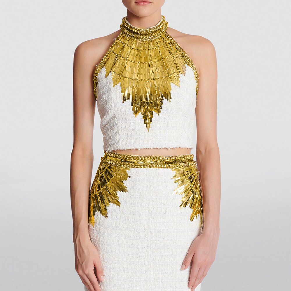 VGH Patchwork Embroidered Flower Tank Tops For Women Halter Collar Sleeveless Off Shoulder Backless Sexy Vests Female Summer New - KAISERINC