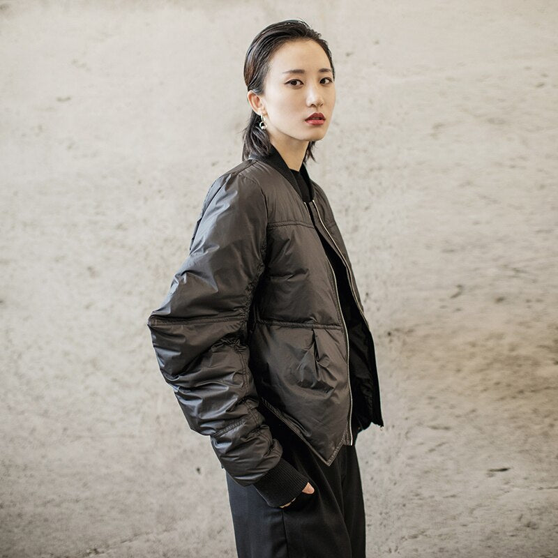 Women Down Coat Asymmetrical Black Short Down Jacket Irregular Vintage Fashion Winter Women Clothes New Fashion - KAISERINC