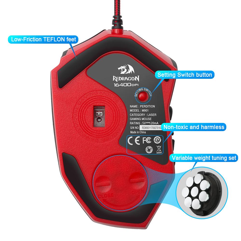 Redragon USB Gaming Mouse 16400 DPI 19 buttons ergonomic design for desktop computer accessories programmable  gamer lol PC - KAISERINC