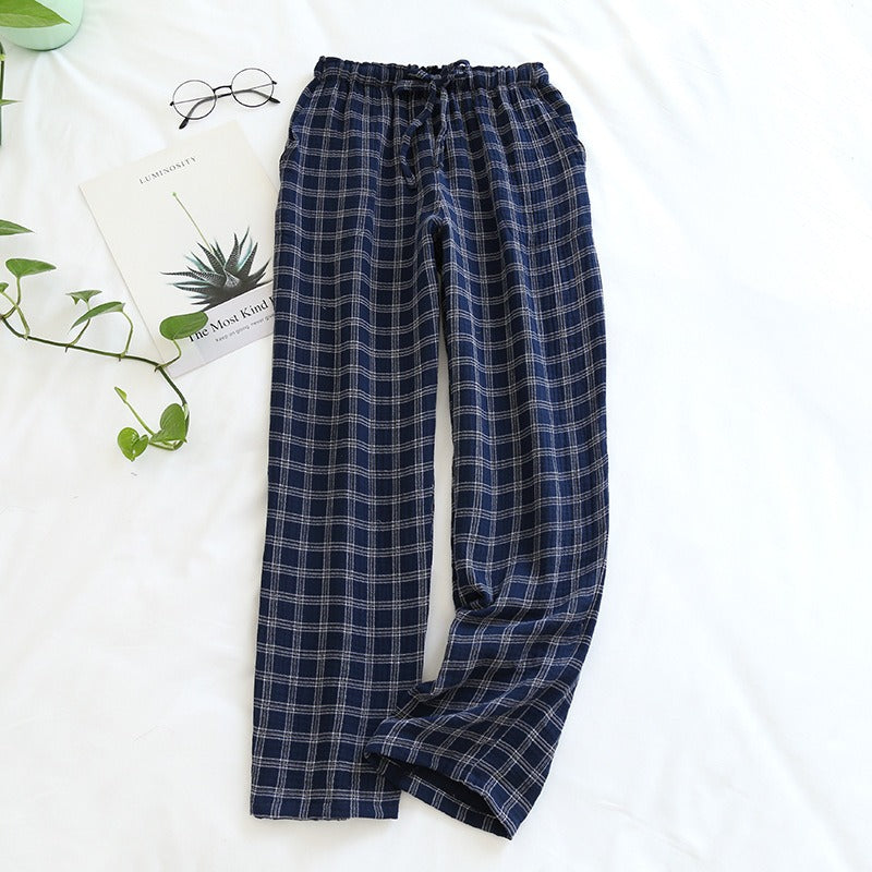 New Couple Crepe Plaid Home Pants Men's and Women's Large Sleeping Pants Simple Style Casual Pants Cotton Yarn Four Seasons Pants - KAISERINC