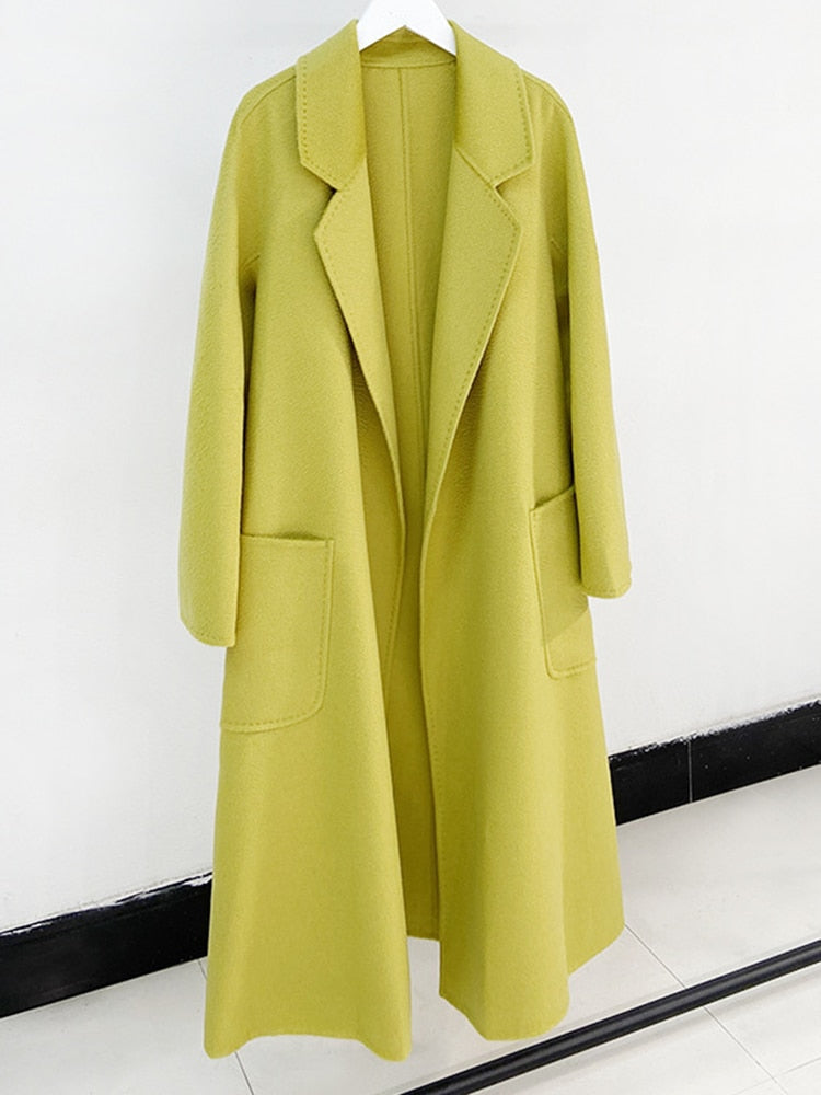 Popular High End Water Ripple Double-Sided Wool Coat Women Long Bathrobe Style Autumn Winter Coat For Female - KAISERINC