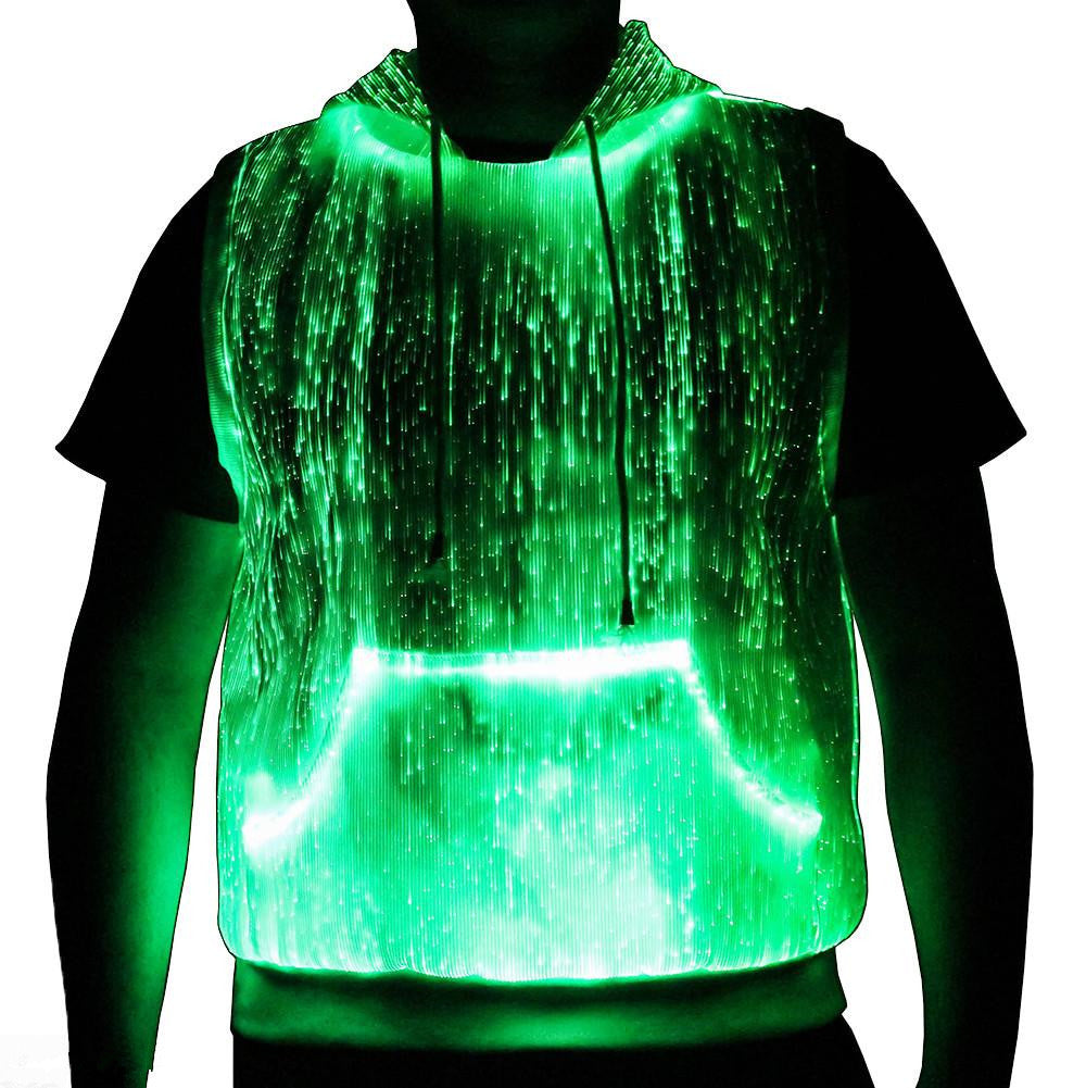 LED Tank Top luminous Men's hoodie RGB light up t shirt with hood casual men's hoodie - KAISERINC