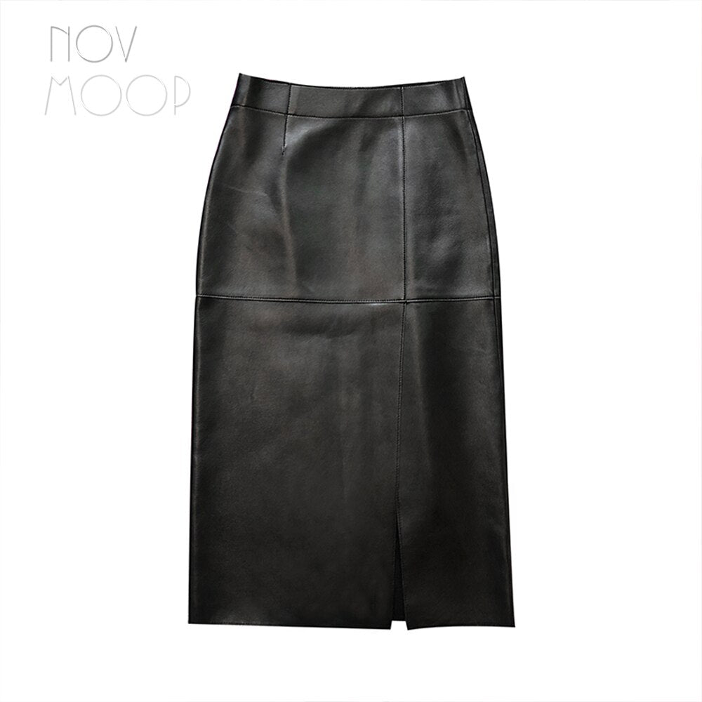 Real Leather Leather Skirt Spring New Sheepskin Fanny Pack Hip Skirt Slit Over The Knee Skirt For Women - KAISERINC