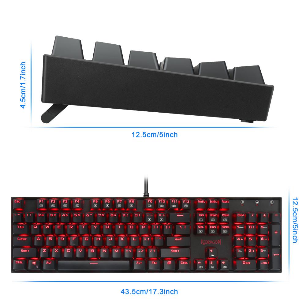 Redragon USB mechanical gaming keyboard ergonomic Key backlit Single breathing light Full key anti-ghosting 104 keys PC gamer - KAISERINC