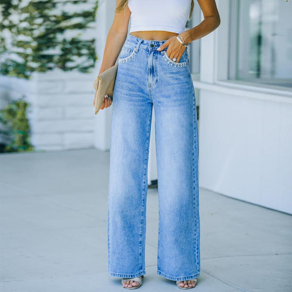 Petal Pocket Style Casual WISH Loose Washed Denim Pants Women - KAISERINC