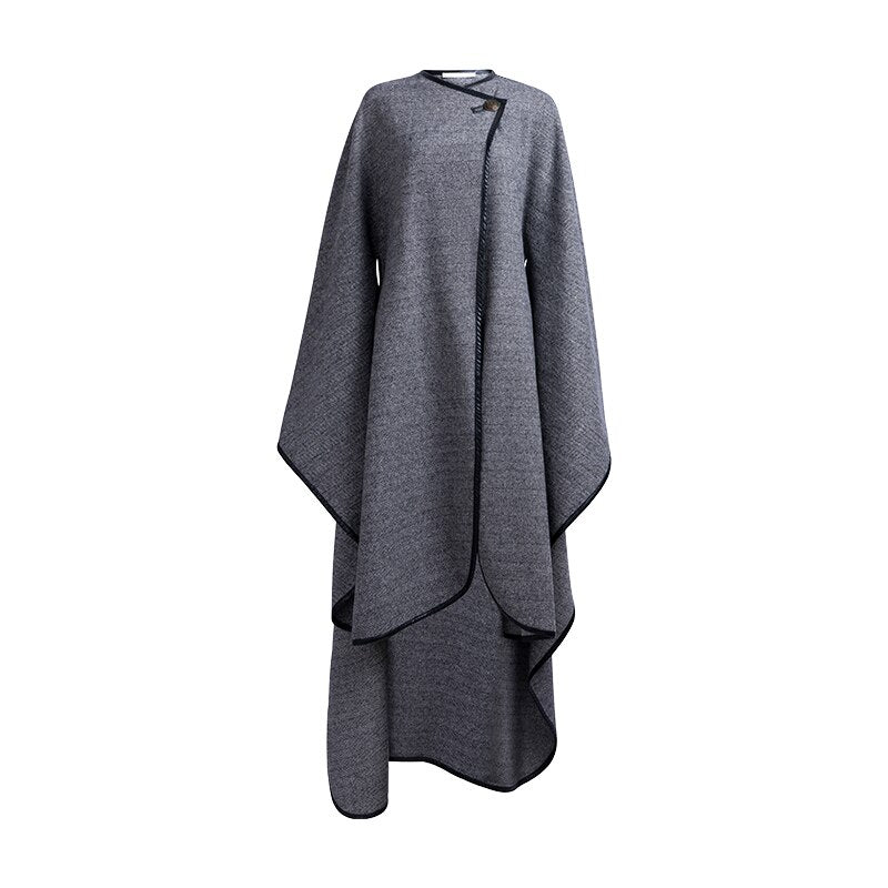 Loose Patchwork Wool Jacket For Women O Neck Batwing Sleeve Casual Solid Cloak Coat Female Fashion New - KAISERINC