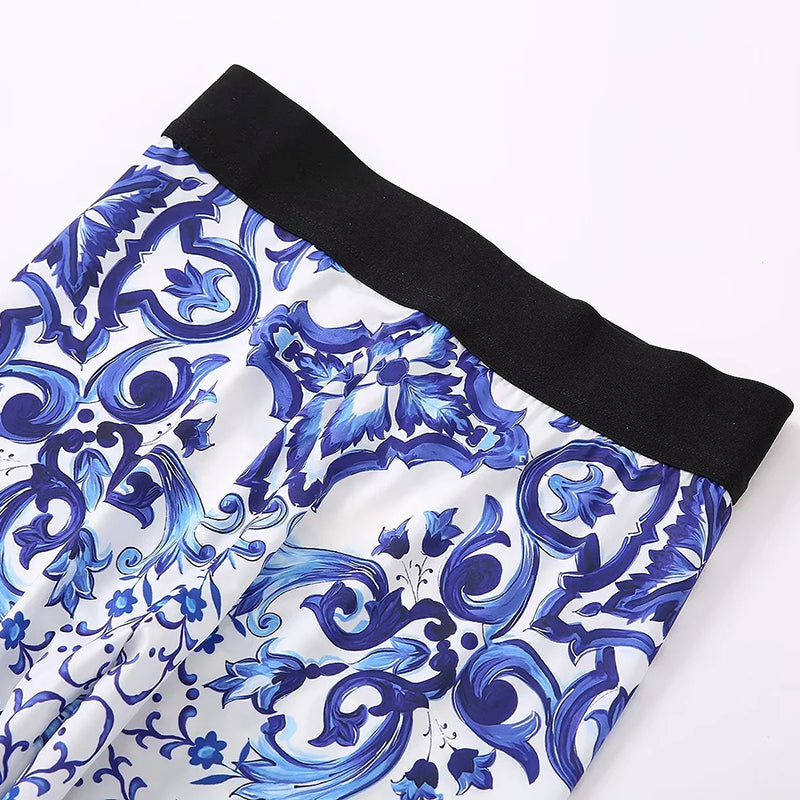 Fashionable Gas Field Cloak Vest Yoga Three-Piece Blue And White Positioning Printing Fried Street Women's Suit