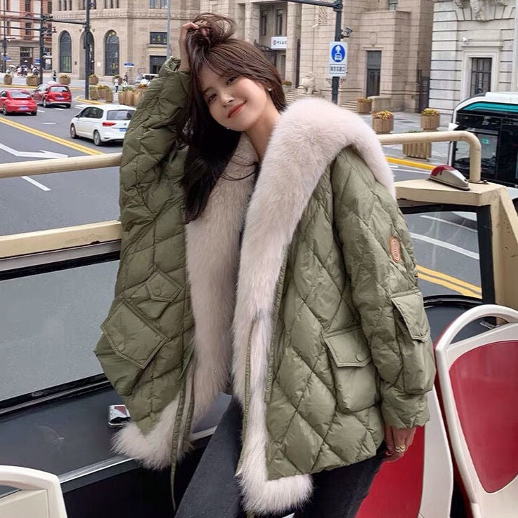 Down Cotton Fur Coat Large Fur Collar Detachable Thickened Women's Winter Jacket - KAISERINC