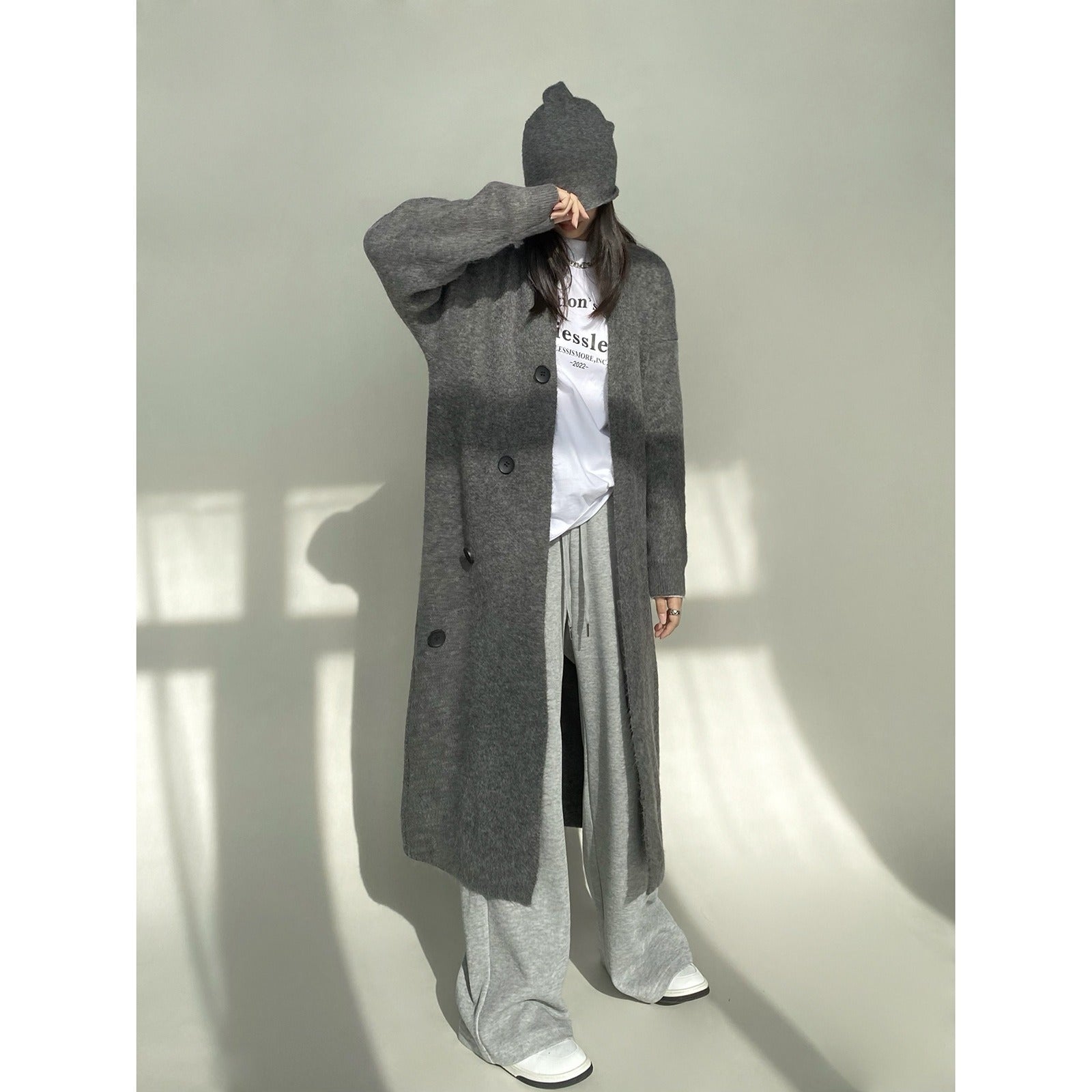 Solid Minimalist Sweaters For Women V Neck Long Sleeve Patchwork Button Casual Loose Knitting Sweater Female - KAISERINC