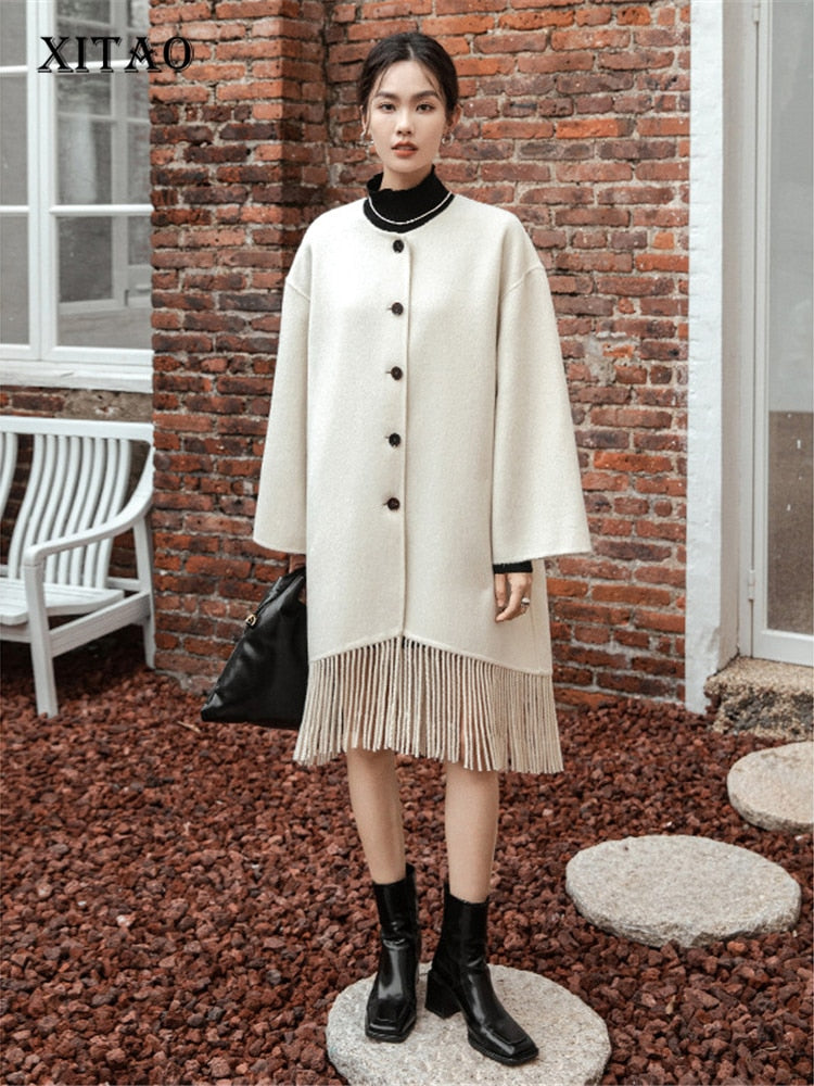 Autumn And Winter New Full Wool Long Tassel Knitted Overcoat Design Feeling Double-Sided Wool Cloth - KAISERINC