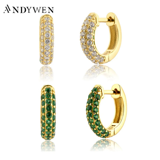 ANDYWEN 925 Sterling Silver Rose Red Purple Zircon Circle Hoops Round Women Luxury Crystal CZ Loops Piercing Ohrringe Jewelry