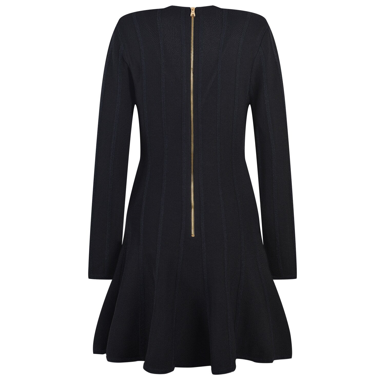 Euorpean Stylish Women Luxury Design V-neck Long Slevee Fall Lady Knit A-line Dress - KAISERINC