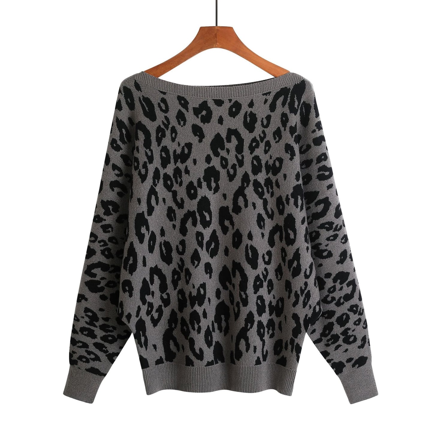 Autumn Women Slash-Neck Pullovers Leopard Print Women Vintage Sweater Knitting Women Winter Sweater