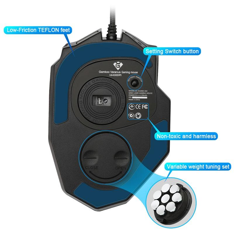 Rocketek USB Gaming Mouse 16400DPI 19 buttons ergonomic design for desktop computer accessories programmable  gamer lol PC - KAISERINC