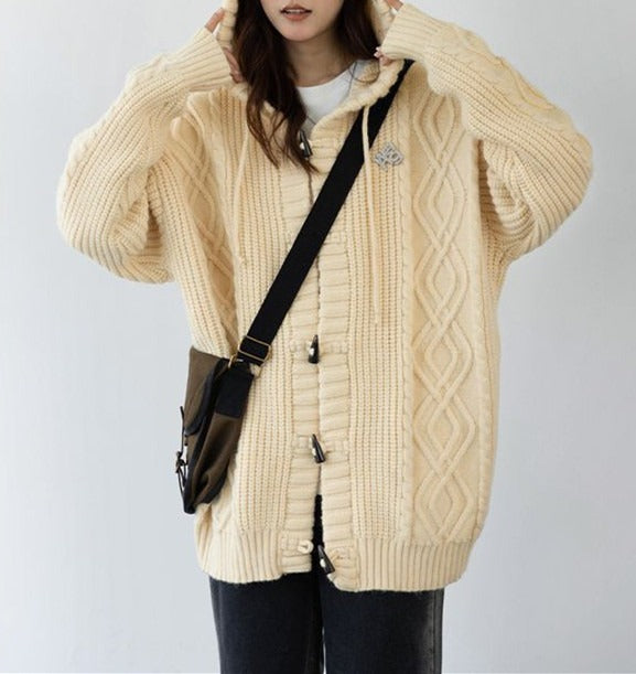 Women Sweater  Solid Color Cardigans Hooded Single Breasted Slim Lady Knitwear Tops Femme Korean High Street Autumn Winter